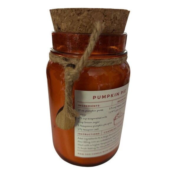 Charming Farmhouse Pumpkin Pie Scented Candle Large Glass Jar With Spoon Accent - Picture 4 of 4
